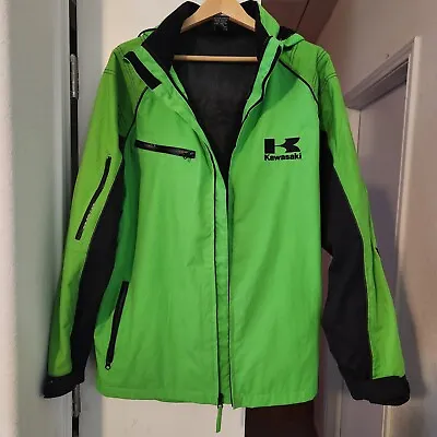 Kawasaki Snowmobile Motorbike Racing Softshell Jacket Lg Green Hoodie Distressed • $54