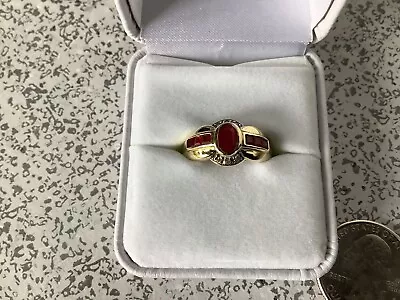 Ladies Vintage 10K Yellow Gold Ruby & Diamond Ring SZ 7-7.5 ~ (3.7 Gm) • $237