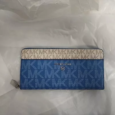 Michael Kors Signature Logo Jet Set Travel Continental Blue MK Leather New • $89.95