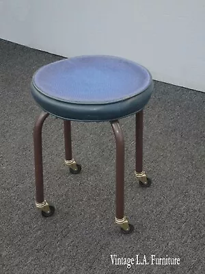 Vintage Mid Century Modern Industrial Blue Stools On Castors • $175