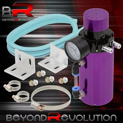 Universal Purple Autox Oil Catch Can Tank Overflow With Breather Vacuum Gauge • $20.99