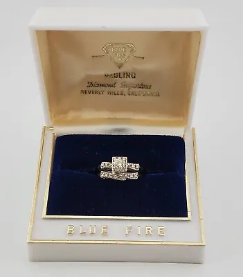 Vintage 14k White Gold Diamond Wedding Ring Set Size 6.5 Blue Fire Original Box! • $695