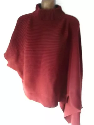 Tirelli Burgundy Ribbed Quirky One Sleeve Poncho S/M Oversized BNWT  (7177 • £27