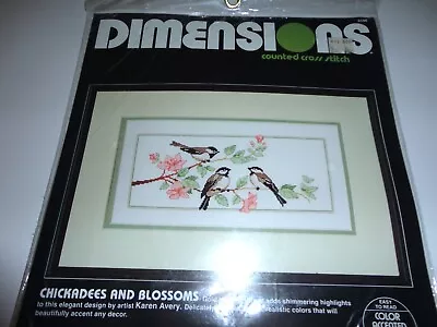 Vintage 1985 Dimensions Counted Cross Stitch Kit 3596 Chickadees And Blossoms • $4.95