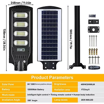 400W LED Solar Street Light IP65 Motion Sensor Commercial Dusk To Dawn Road Lamp • $63.97