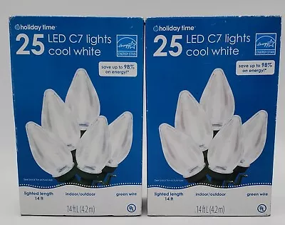 Holiday Time 2 Boxes 25 Count LED C7 Lights Cool White 15 Ft Length Green Wire • $10.88