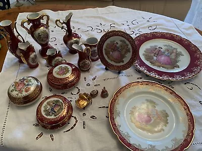 16 Pieces Limoges Burgundy  La Reine France  Vases Plates Boxes Miniatures • £59.99