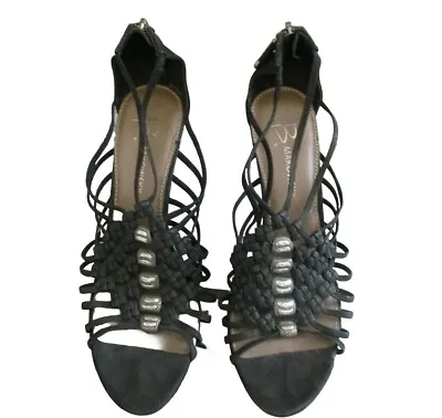 B Makowsky BF Anna Sandal Black Leather Weave Platform Heel Dress Zip Heel- 8.5M • $27.95