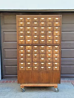 Vintage 72-Drawer Remington Rand Mahogany Library Card Catalog File Cabinet • $2800