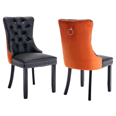 $175.73 • Buy 2x PU Faux Leather & Velvet Dining Chairs-Black & Orange