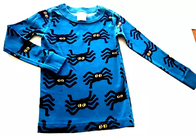 Hanna Andersson  HALLOWEEN   NWOT 90 3y PJ Top Teal  Black Spider  Print • $6.99