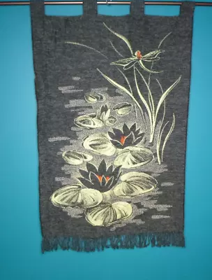 Vtg Mid Century Wool Wall Hanging Tapestry Water Lilies Dragonfly 27.5x44  • $89