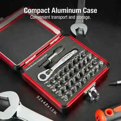 Mini Ratchet And Bit Set (38 Piece) Compact Aluminum Case Chrome-Plated Finish • $31.26