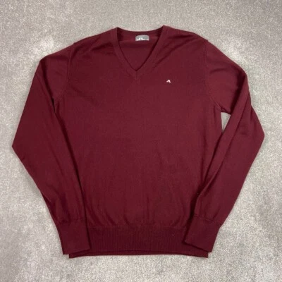 £29.99 • Buy J.Lindeberg Mens Jumper XL Extra Large Red Maroon V Neck Merino Wool