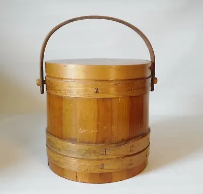 Vintage Primitive Round Wood Firkin Sugar Bucket With Lid & Handle 10  X 10   • $59.49