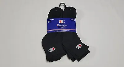 Champion Mens Quarter Ankle Socks 6 Pair Athleticwear Size 6-12 Black • $18.39
