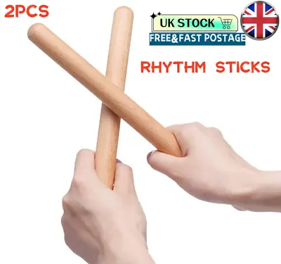 £4.99 • Buy 1 Pair Wooden Rhythm Sticks Portable Drumstick Percussion Instrument For Kids UK