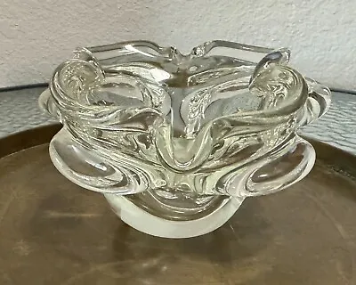 Murano Clear Art Glass Bowl Or Ashtray Hand Blown Mid Century Figural Flower MCM • $22.49