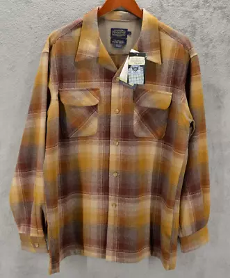 Pendleton Mens Plaid Flannel Board Shirt Large Ombre Gold  Virgin Wool New • $149.99