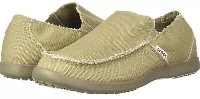 Crocs Santa Cruz Men's Size 11 Khaki Beige Canvas Slip On Loafers Shoes NEW • $49.99