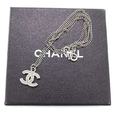 CHANEL CC Logos Used Necklace Rhinestone Silver Vintage #BK937 M • $309