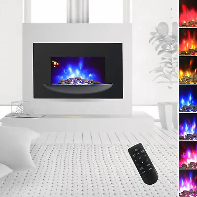 1800W Electric 7 Colour LED Flame Heater Wall Mounted Fire Fireplace With Remote • £199.95