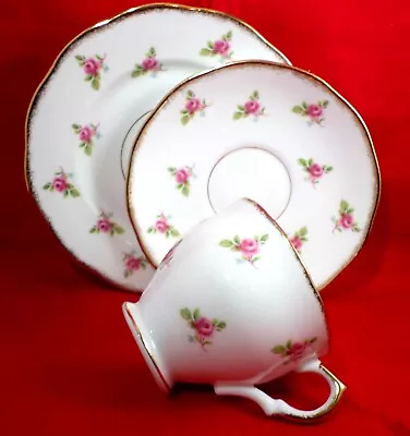 Vintage SALISBURY Tea Trio PINK ROSES China FLORAL Tea Set GORGEOUS • £15
