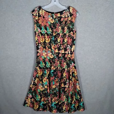 Gabby Skye Sz 6 Sleeveless Flare Fit Dress Knee Length Black Floral Multi *Read* • $14.41