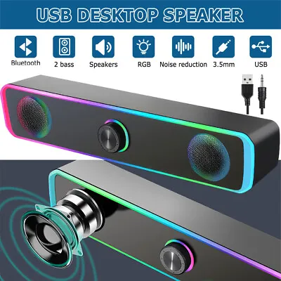 USB Bluetooth Surround Sound Bar Computer Soundbar Speaker For PC Laptop Desktop • £13.99