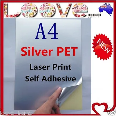 $7.99 • Buy 10x A4 Glossy Silver PET Self Adhesive Vinyl Sticker Paper Label Laser Print