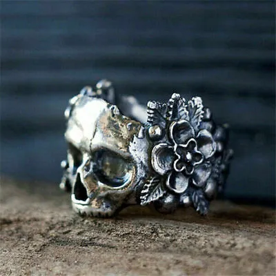 Vintage Gothic Punk Skull Ring Cool Men's Band Stainless Steel Rings Jewelry • £3.30