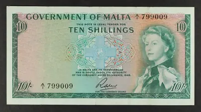 Malta 1949 ( 1963 ) 10 Shillings ... P25a ... VF • $95