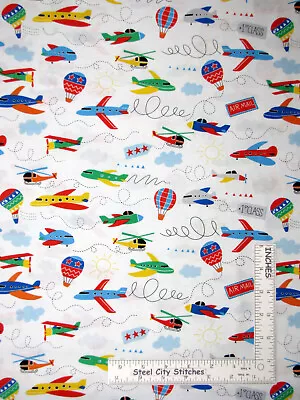 Airplane Balloon Helicopter Cotton Fabric Timeless Treasures C6063 By The Yard • $10.98