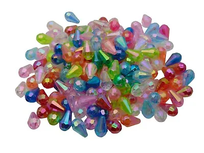 50 Pcs - Mixed Colour Acrylic AB Faceted Teardrop Beads 17mm X 12mm Drop H81 • £2.19