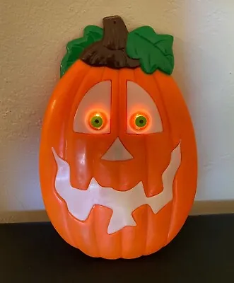 Vintage 90s Light Up Halloween Plastic Pumpkin Flashing Eyes Hanging Decor • $12.99