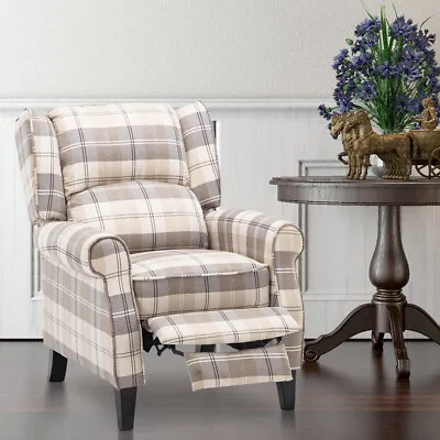 Upholstered Tartan Recliner Armchair Sleep Sofabed Linen Fabric Chair Footrest • £229.95