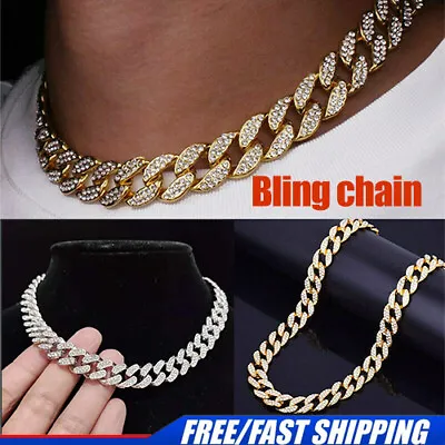Bling Men Cuban Chain Silver Gold Thick Hip Hop Miami Diamond Link Necklace Iced • £7.69