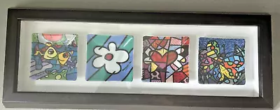 Romero Britto “FOUR PIECES”  Art Framed PLATES • $100