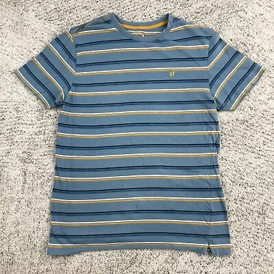 Vintage Hang Ten T-Shirt Mens Medium Gold Logo Striped Blue Surf Embroidered Tee • $58.89