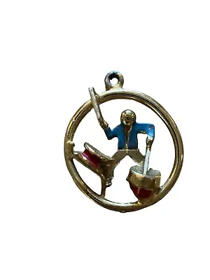 Vintage Gold Tone Person Playing Drums Pendant Painted 1 1/2” • $10.90