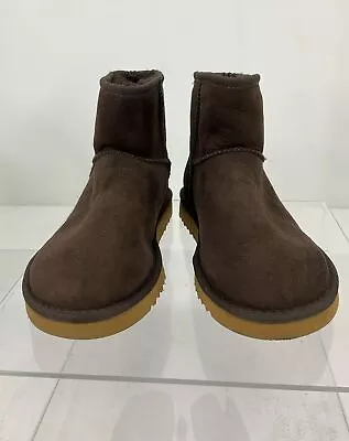 UGG Australia Classic Mini Dark Brown Suede Sheepskin-Lined Pull-On Boots 7 • $28