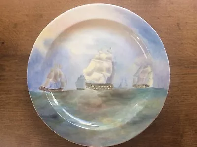 Antique Signed Handpainted Porcelain Plaque Ships Galleons Maritime A Nasiyowska • £125