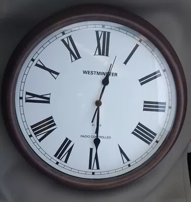 Westminster Lacock Wall Clock Radio Controlled Crafted Walnut 39cm • £50
