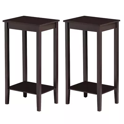 Tall End Table Set Of 2 Sofa Chair Side Table Accent Stand W/Shelf Dark Brown • $77.99