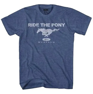 Ford Mustang Ride The Pony Navy Heather Color Tee Shirt New  • $13.49