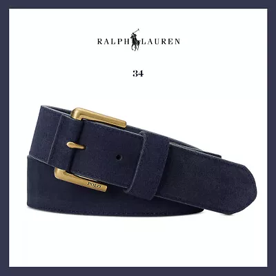 NWT - Polo Ralph Lauren Men's Classic Suede Roller Buckle Belt Navy Sz 34 - $89 • $64