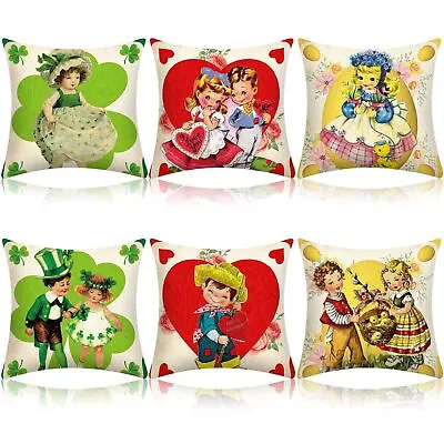 6 Pcs Vintage Valentine'S Day St. Patrick'S Day Easter Pillow Covers 18 X 18 Inc • $9.50