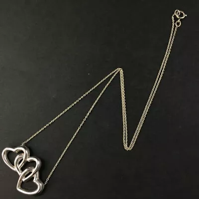 TIFFANY&CO. Silver 925 Triple Open Hearts Pendant Necklace/5Y0103 • $1