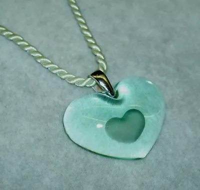 Authentic LALIQUE France Seafoam Green Tender Heart Crystal Pendant Necklace NIB • £168.74