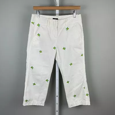 J. Crew Favorite Fit White Green Embroidered Angel Fish Crop Pants 4P • $12.99